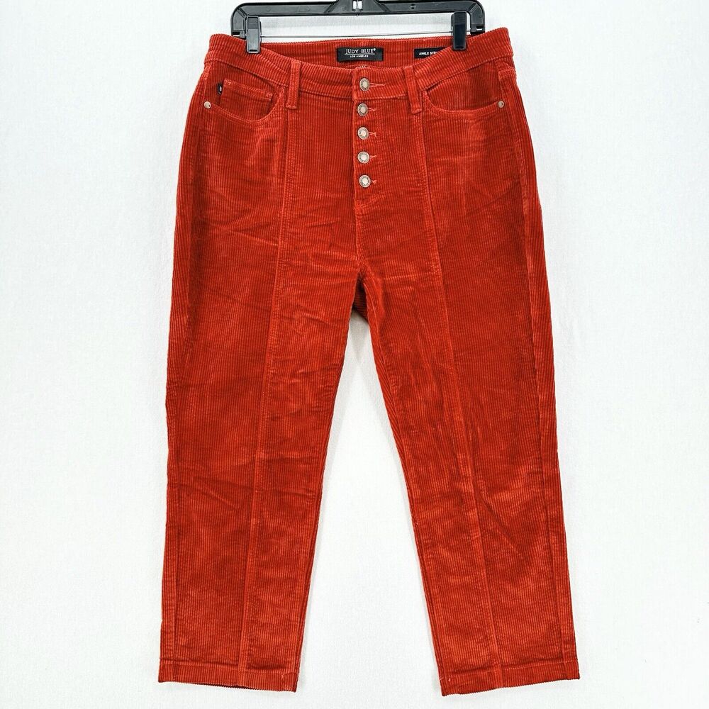 Corduroy Pants Judy Blue Jeans 15 32 Ankle Straight Rust Red Orange Preppy EUC